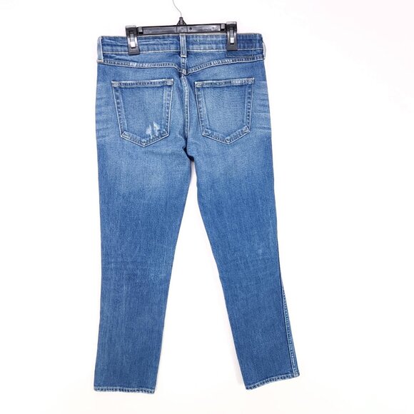 Amo Kate Straight Leg Denim Jeans Size 27 In Mariner Blues Whiskered Mid Rise - Picture 2 of 13